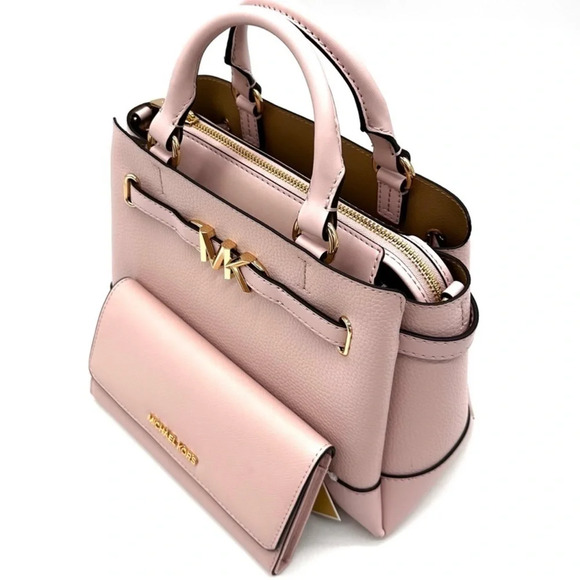 Michael Kors Reed Small Satchel Crossbody Bag & Large Trifold Wallet Light Pink - Picture 12 of 16